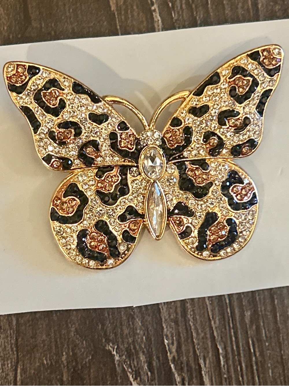 Butterfly Brooch in Gold and Cheetah Pattern New